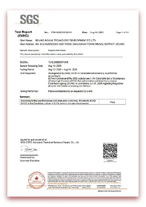INGADA adhesive products SGS compliance verification test report