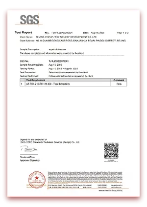 INGADA food-grade adhesive FDA food contact certification