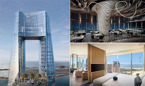 Modern luxury hotel architecture and interior suites in Dubai, Middle East, showcasing premium hospitality spaces for INGADA acoustic flooring solutions
