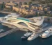Futuristic aerodynamic architectural design of the completed Amaala Triple Bay Yacht Club marina, demonstrating complex fluid-shaped building facades requiring advanced low-modulus MS polymer sealants for high-movement joint protection.