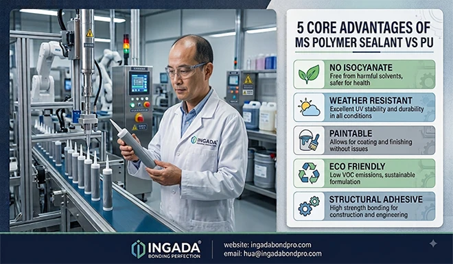MS polymer sealant advantages compared with PU sealant including no isocyanate, weather resistance, paintability and structural adhesive performance
